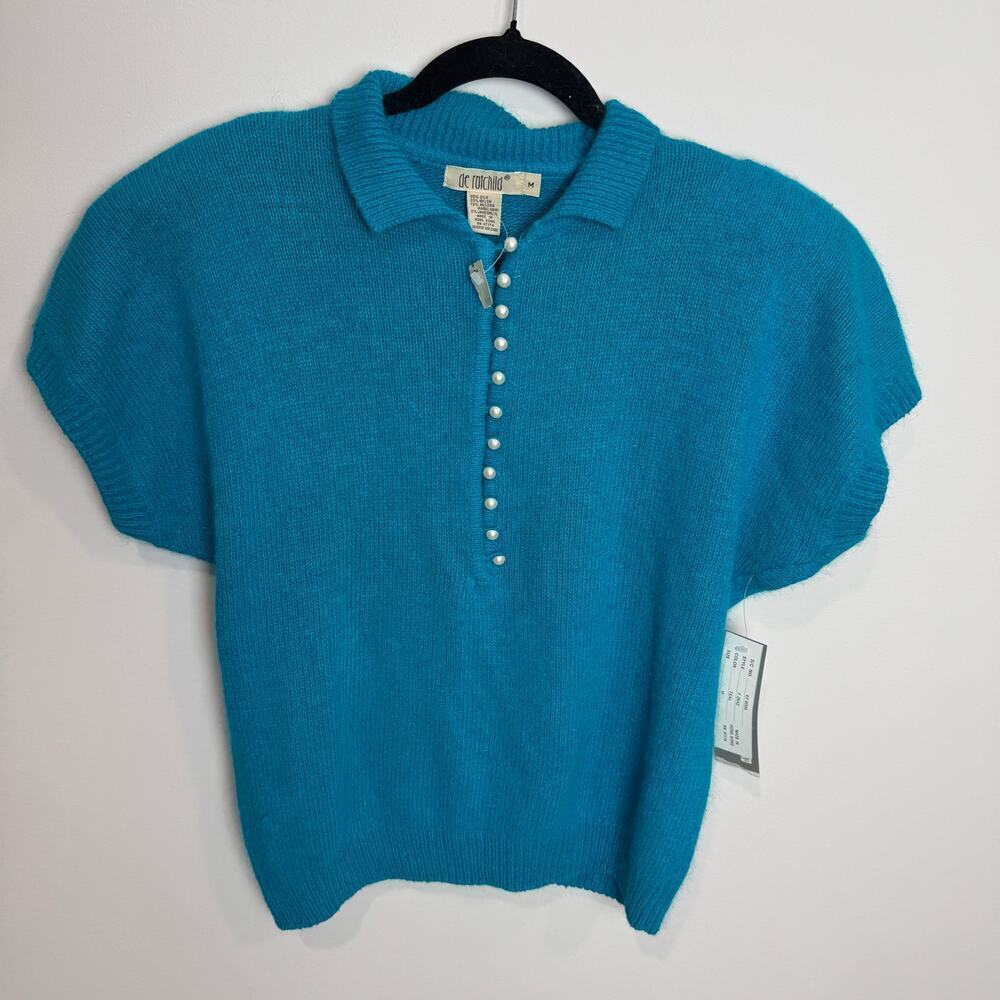 Vintage Teal Blue NEW Button Down Silk Blend Sweater Medium
